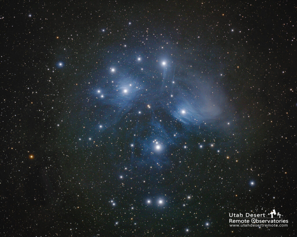 The Pleiades star cluster photographed from Utah Desert Remote Observatories